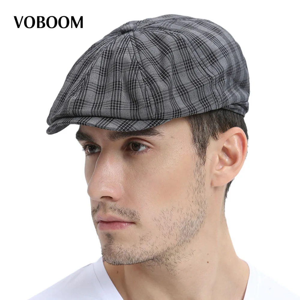 Фото VOBOOM Summer Cotton Blend Newsboy Men Women Plaid Ivy Flat Cap Male Female Boina Berets Hats 103 | Аксессуары для одежды