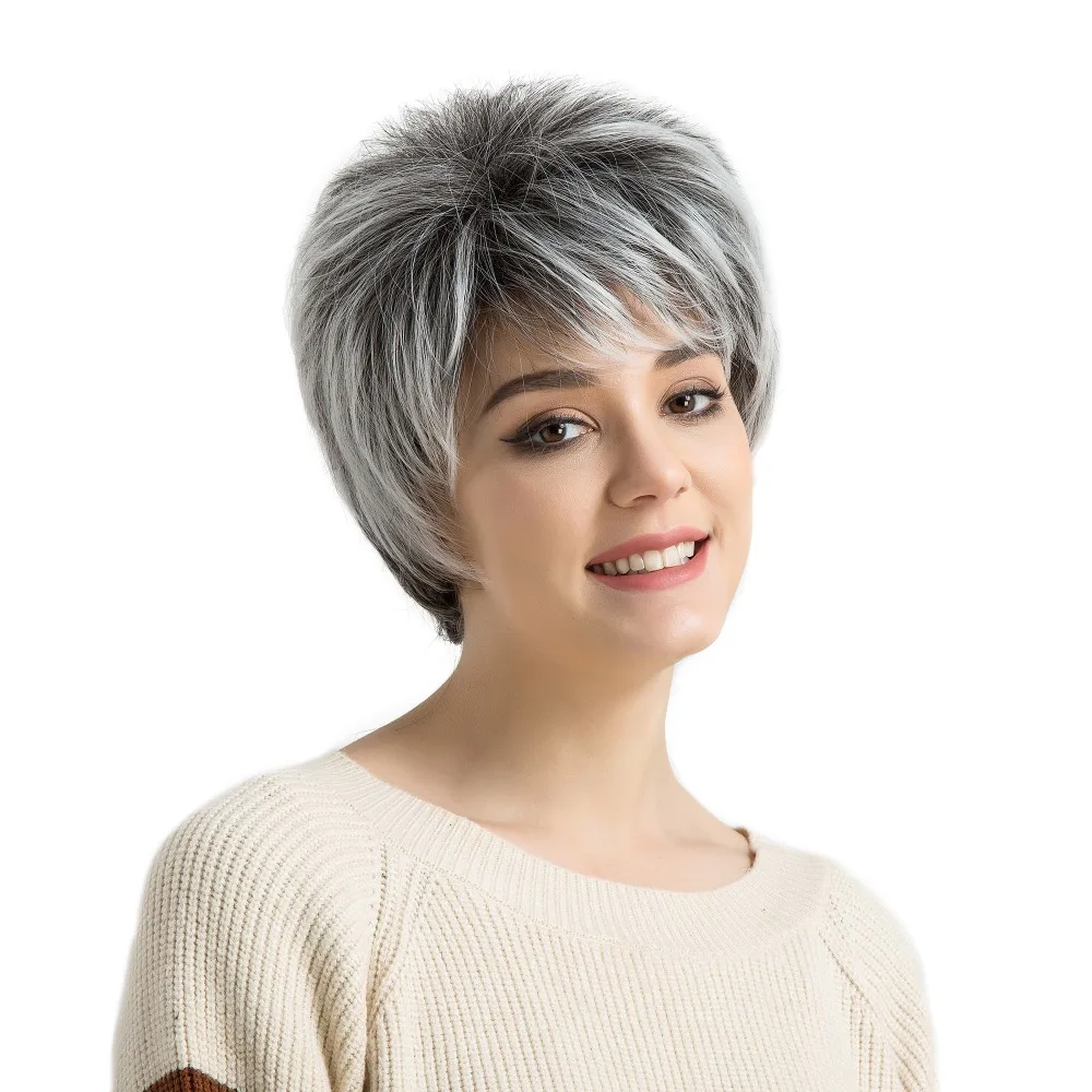 BLONDE UNICORN 6" Short Synthetic Grey Hair Fake Wig With Side Fringe Dark Root Ombre Light Gery Artificial Wigs for Women
BLONDE UNICORN 6" Short Synthetic Grey Hair Fake Wig With Side Fringe Dark Root Ombre Light Gery Artificial Wigs for Women