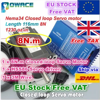 

[EU/US Delivery/Free VAT] Nema34 8N.m 116mm Closed-Loop Servo Motor 6A&2HSS86H Hybrid Driver Controller 8A for CNC Router