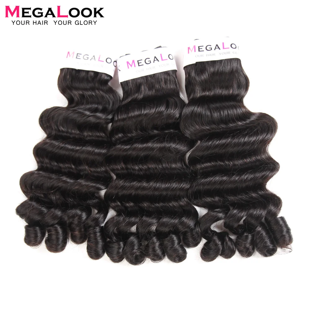 

Megalook 3 Bundles Deals with 4*4 Lace Closure Brazilian Funmi Curly Fancy Curl Human Remy Hair Extensions 3 Bundle with Closure