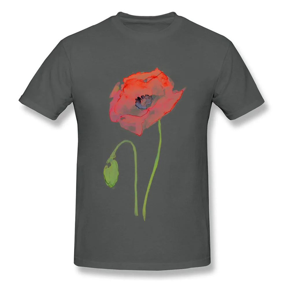 Cotton Fabric Mens Short Sleeve Red Poppy Abstract Watercolor T-shirts Casual Tops Shirt Fashion Summer Crew Neck Clothing Shirt Red Poppy Abstract Watercolor carbon