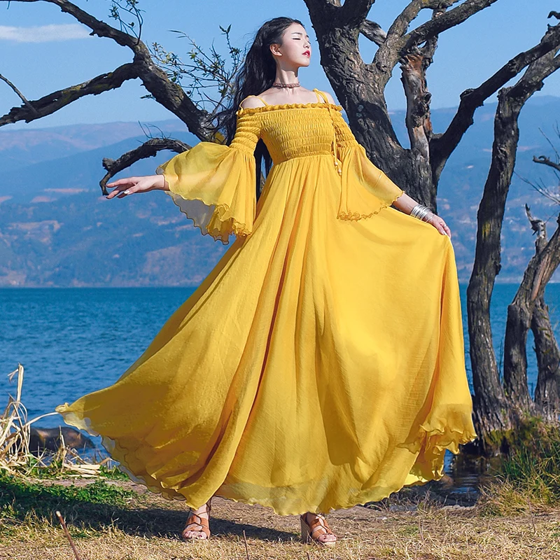 Free Shiping 2019 Fashion Women Chiffon Long Maxi Long Flare Sleeve Dresses Spring And Summer Boshow Bandage Dress With Big Hem
Free Shiping 2019 Fashion Women Chiffon Long Maxi Long Flare Sleeve Dresses Spring And Summer Boshow Bandage Dress With Big Hem