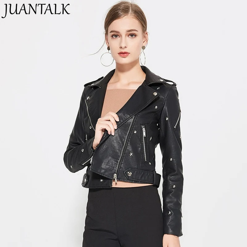 JUANTALK Autumn Fashion Bright Colors Women PU Leather Jacket Zipper with Belt Womens Personality Rivet Motorcycle Outwear
JUANTALK Autumn Fashion Bright Colors Women PU Leather Jacket Zipper with Belt Womens Personality Rivet Motorcycle Outwear