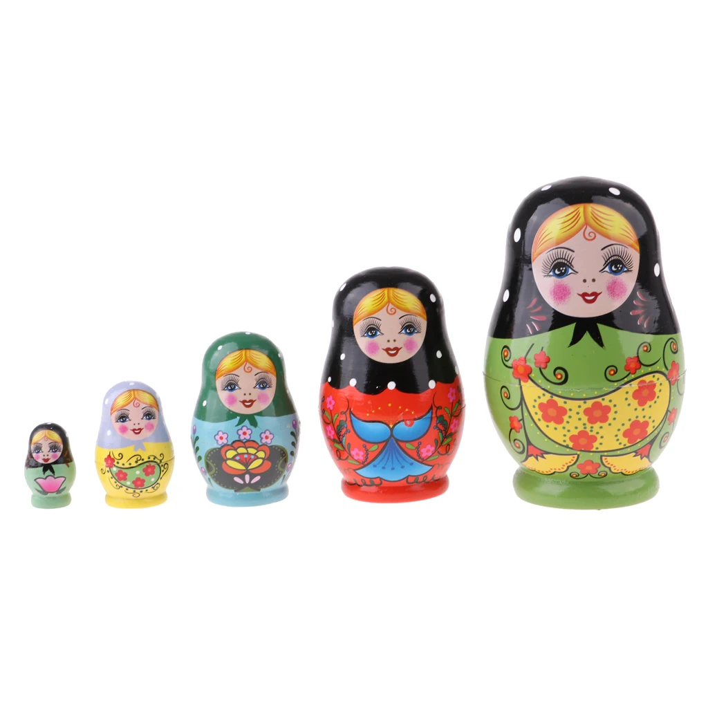 5PCS Painted Girls Wooden Russian Nesting Dolls Babushka Matryoshka Toys Craft Gifts