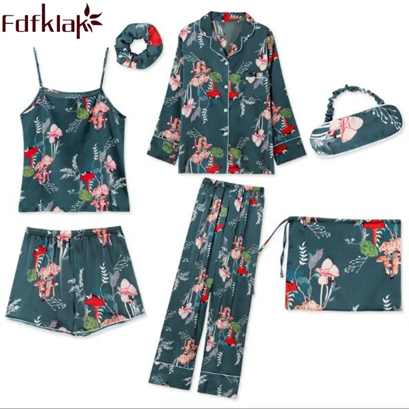 Fdfklak Pajamas 2018 Spring Summer Faux Silk Print Pijama Sexy 7 Pieces Night Suit Sleep Wear For Women Sleepwear Set Q1133
Fdfklak Pajamas 2018 Spring Summer Faux Silk Print Pijama Sexy 7 Pieces Night Suit Sleep Wear For Women Sleepwear Set Q1133