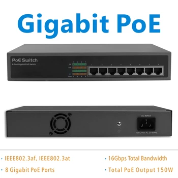 ENSTER 8 Ports Gigabit PoE Switch 100/1000Mbps IEEE802.3af IEEE802.3at 150W Output Max with 16G Bandwidth
ENSTER 8 Ports Gigabit PoE Switch 100/1000Mbps IEEE802.3af IEEE802.3at 150W Output Max with 16G Bandwidth