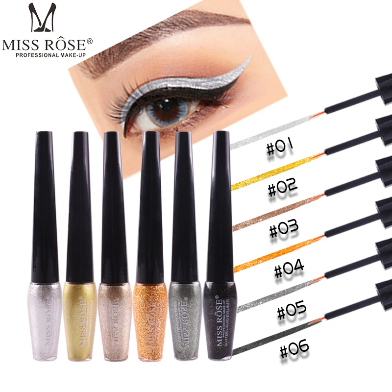 

MISS ROSE 6-Color Diamond Highlight Liquid Eyeliner Shimmer Liquid Eyeshadow Glitter Eyeliner Waterproof Eye Wing Makeup TSLM2