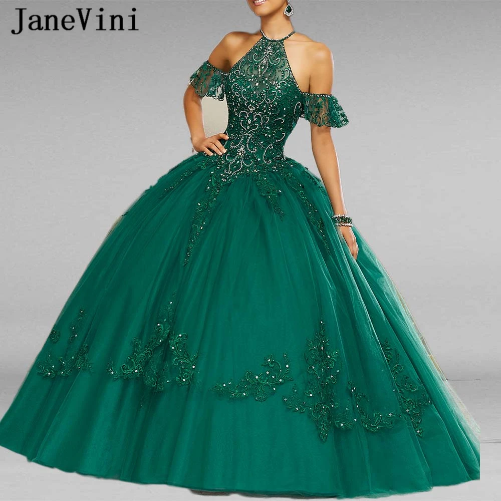 JaneVini Elegant Princess Dark Green Quinceanera Dresses Ball gown Halter Appliques Luxury Heavy Beads Tulle Vestidos De 15 Anos
JaneVini Elegant Princess Dark Green Quinceanera Dresses Ball gown Halter Appliques Luxury Heavy Beads Tulle Vestidos De 15 Anos