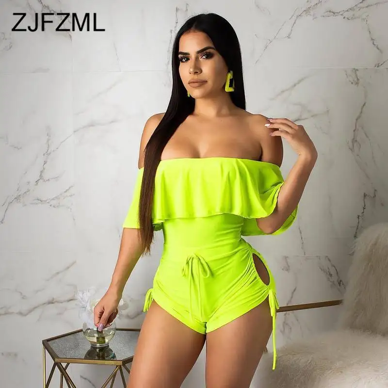 Neon Green Sexy Bodycon Playsuit For Women Slash Neck Butterfly Sleeve Beach Jumpsuit Summer Off Shoulder Backless Short Romper
Neon Green Sexy Bodycon Playsuit For Women Slash Neck Butterfly Sleeve Beach Jumpsuit Summer Off Shoulder Backless Short Romper