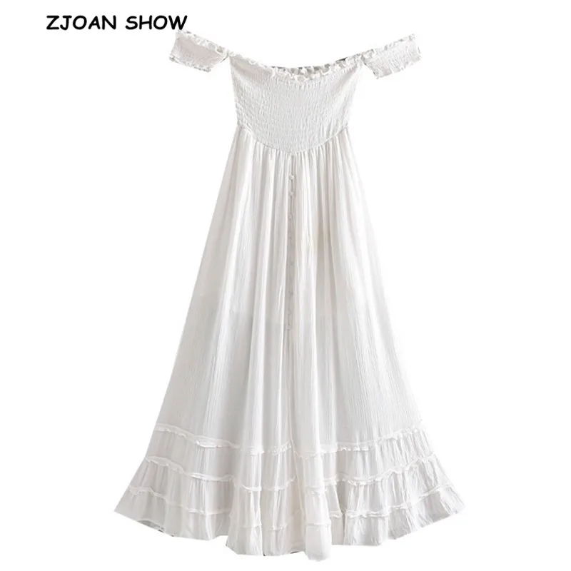 2019 New Women Bohemian Body Elastic Slash Collar White Dress Ethnic Spliced Wood ear Ruffles Off the Shoulder Mid-calf Dresses
2019 New Women Bohemian Body Elastic Slash Collar White Dress Ethnic Spliced Wood ear Ruffles Off the Shoulder Mid-calf Dresses