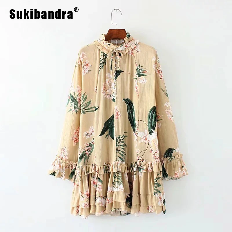 Sukibandra Autumn Long Sleeve Floral Print Bohemian Short Women Ruffle Dress Button Boho Bohemian Dress Loose Casual Beige Dress
Sukibandra Autumn Long Sleeve Floral Print Bohemian Short Women Ruffle Dress Button Boho Bohemian Dress Loose Casual Beige Dress