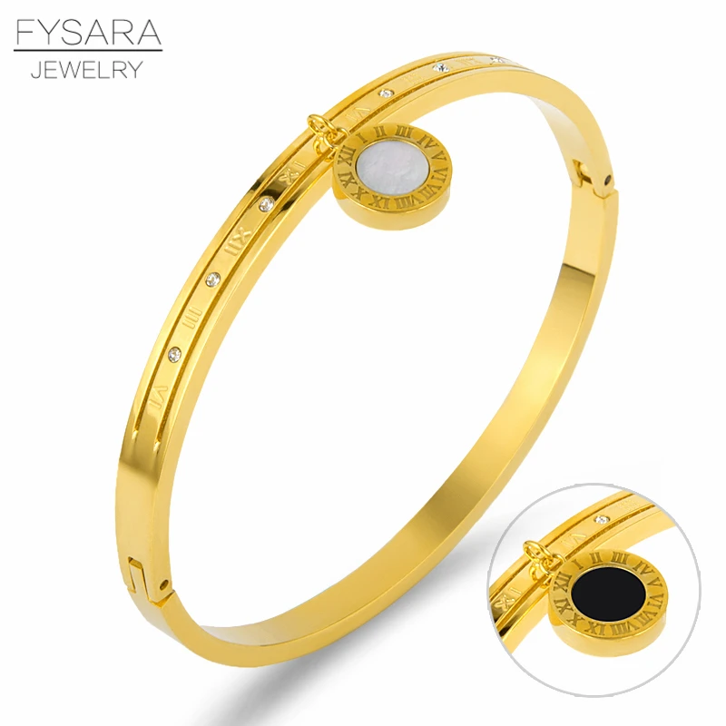 FYSARA Luxury Double Side Shells Bangles Round Crystals Bracelets Stainless Steel Roman Numeral Cuff Bracelets For Women Jewelry
FYSARA Luxury Double Side Shells Bangles Round Crystals Bracelets Stainless Steel Roman Numeral Cuff Bracelets For Women Jewelry