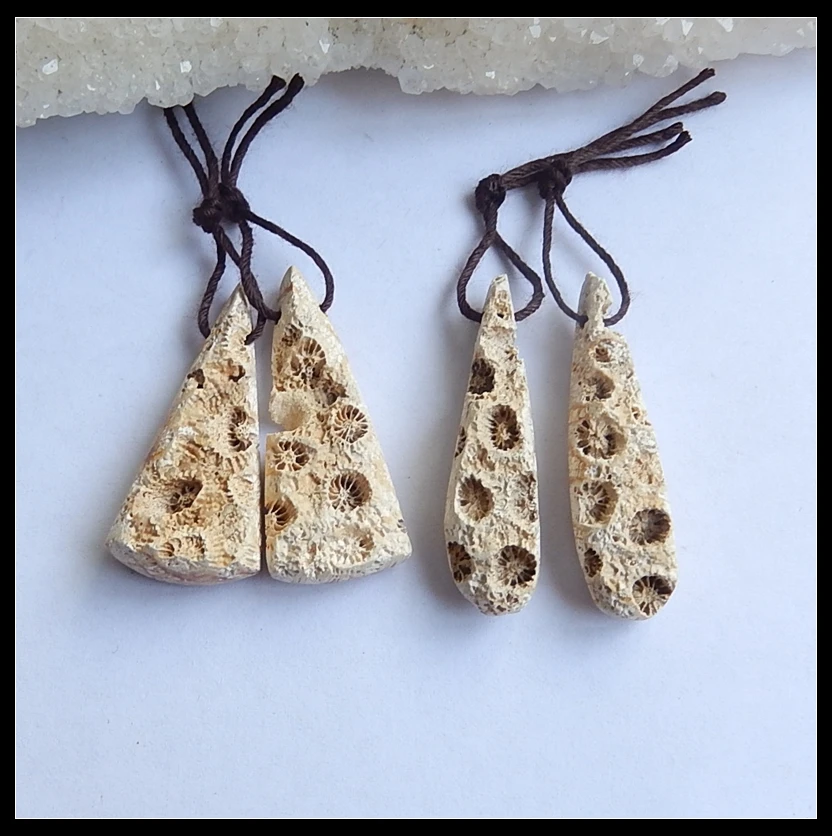 2Pairs Natural Stone Drusy Indonesian Coral Water Drop Shape And Triangle Front Drilled Earring Bead 33x14x6mm 35x9x9mm 10.47g 
2Pairs Natural Stone Drusy Indonesian Coral Water Drop Shape And Triangle Front Drilled Earring Bead 33x14x6mm 35x9x9mm 10.47g