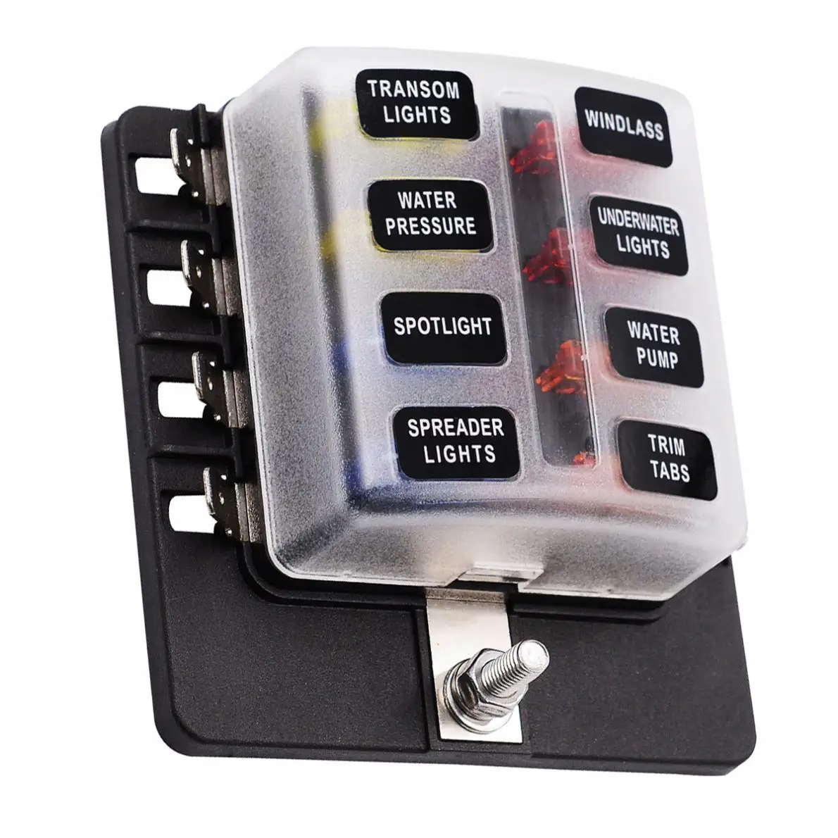 Max 32V Plastic Cover 8 Way Blade Fuse Box Holder M5 stud with LED Indicator for Car Boat Marine
Max 32V Plastic Cover 8 Way Blade Fuse Box Holder M5 stud with LED Indicator for Car Boat Marine