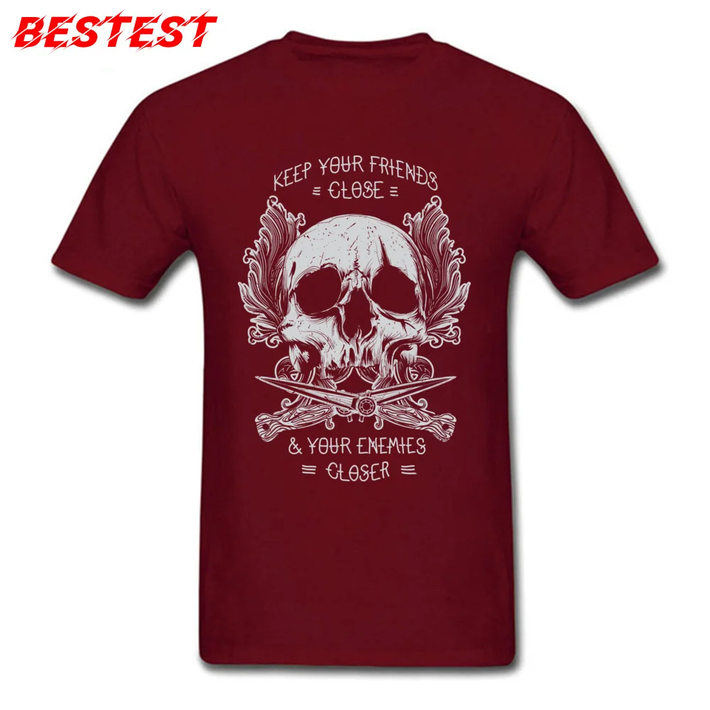 Keep your friends close distressed Cool Tshirts for Men Cotton Labor Day Tops & Tees Tee-Shirts Short Sleeve Popular Crewneck Keep your friends close distressed maroon