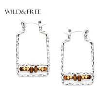 Vrouwen Fahion Gold Zinklegering Geometrische Oorringen Met Natuursteen Kraal Antiek Zilver Hollow Out Dangle Oorbellen Sieraden(China)