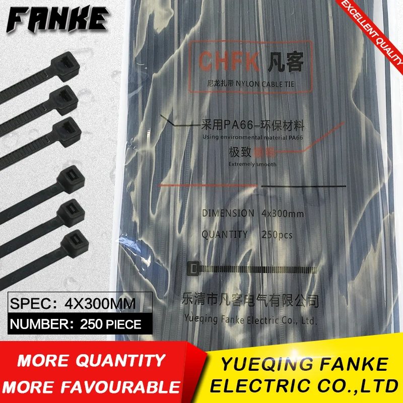 250Pcs/pack 4*300mm Width 3.6mm high quality National Standard Black color Self-locking Plastic Nylon Cable Ties,Wire Zip Tie
250Pcs/pack 4*300mm Width 3.6mm high quality National Standard Black color Self-locking Plastic Nylon Cable Ties,Wire Zip Tie
