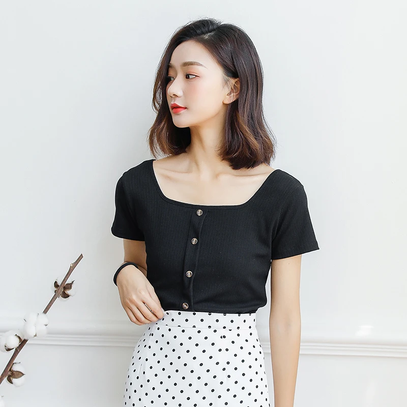 ZINMIN Button Detail Slim Knitted T-Shirt Women Fashion Short Sleeve Summer Yellow Crop Top 2019 Design Ladies Tops Tees
ZINMIN Button Detail Slim Knitted T-Shirt Women Fashion Short Sleeve Summer Yellow Crop Top 2019 Design Ladies Tops Tees