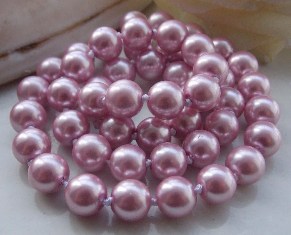FREE SHIPPING HOT sell new Style >>>&gtExcellent 10mm Pink Purple Sea Shell Pearl Round Beads Necklace 18'' AAA L88 |