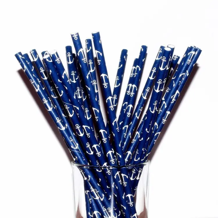 50pcs/lot Navy Blue Anchor Straws Nautical Navy Blue Drinking Straws Cake Pops Drinking Straws For Baby Shower Bridal Wedding