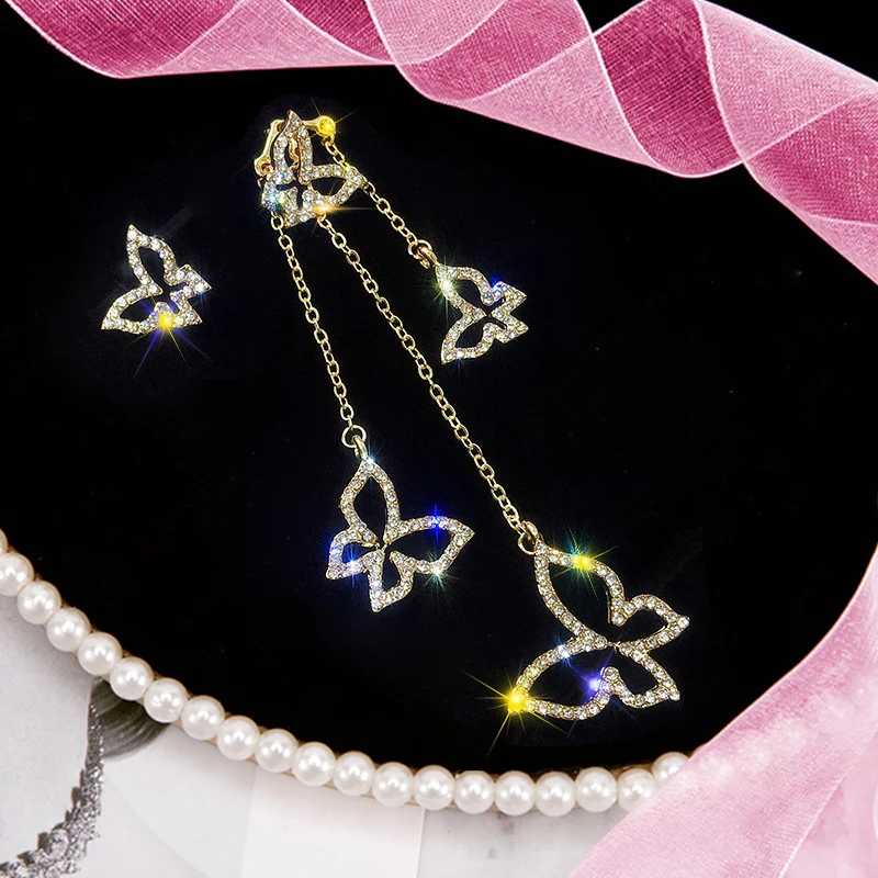 Crystal Hollow Butterfly Love Heart Tassel Earrings Women Gold Silver Long Chain Rhinestone Dangle Stud Earrings
Crystal Hollow Butterfly Love Heart Tassel Earrings Women Gold Silver Long Chain Rhinestone Dangle Stud Earrings
