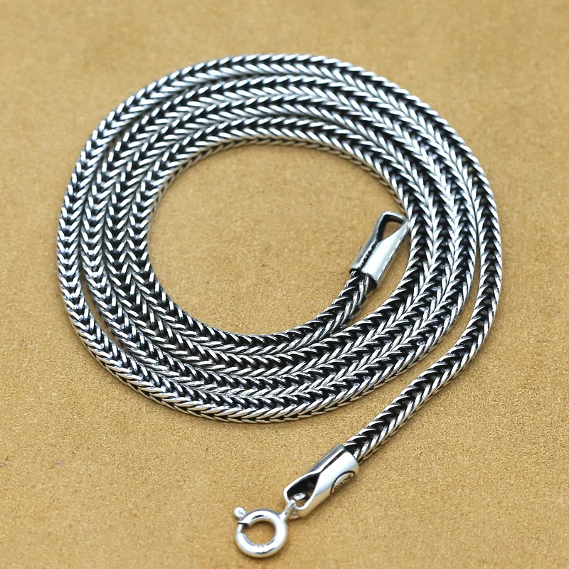 Genuine Silver 18" 45cm Sterling SILVER 925 Antique Finished FOXTAIL Necklace