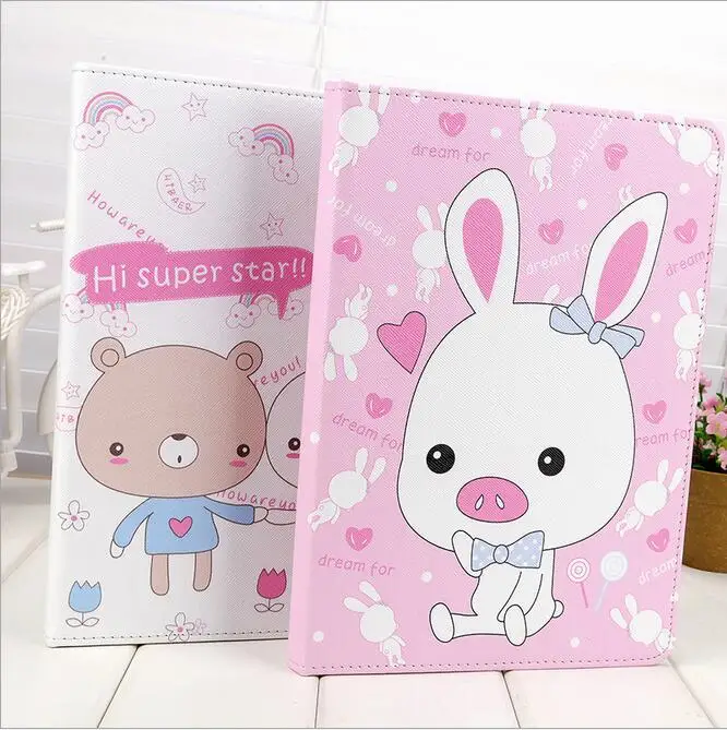 Image Case Cover For Apple iPad Air 2 iPad 6, Cute Cart PU Leather Flip Smart Stand A1566 A1567 Smart Case Cover Protector Free Ship