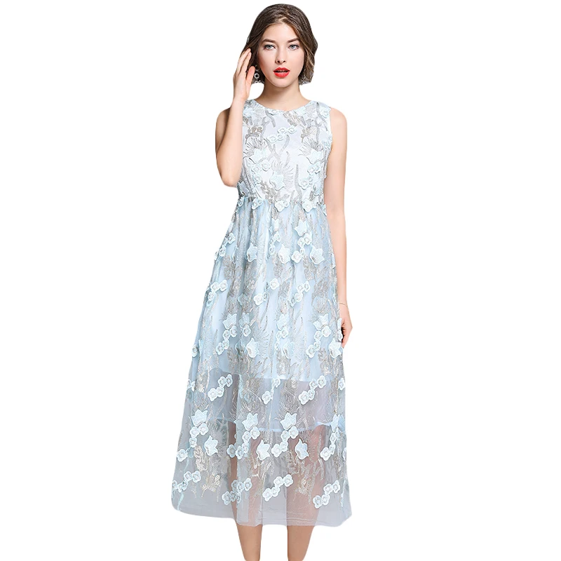 2019 Luxury Design Flower Appliques Embroidery Runway Dress Women Summer Elegant Sleeveless O Neck Big Swing Mesh Party Dresses
2019 Luxury Design Flower Appliques Embroidery Runway Dress Women Summer Elegant Sleeveless O Neck Big Swing Mesh Party Dresses