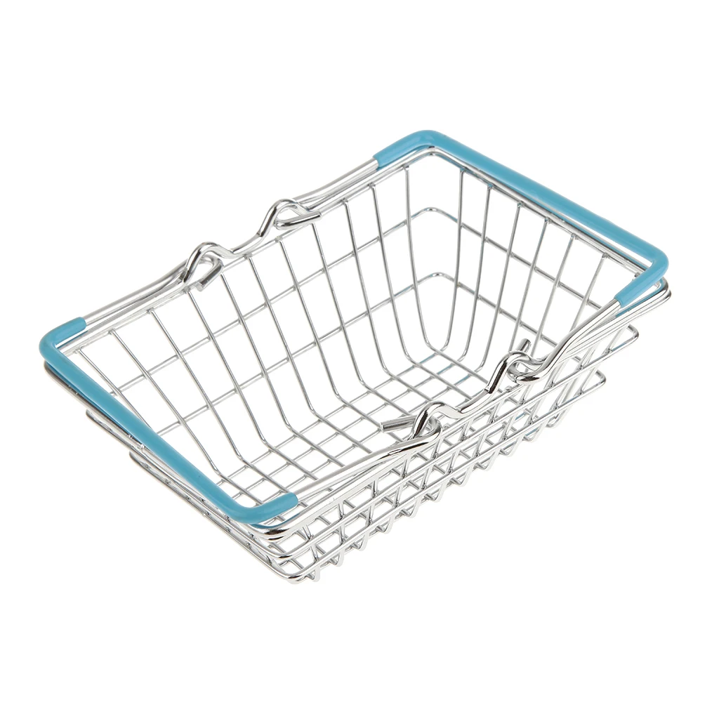 Red Small Metal Shopping Basket Table Storage Basket for Children Kids Role Pretend Play Toys Room Decoration