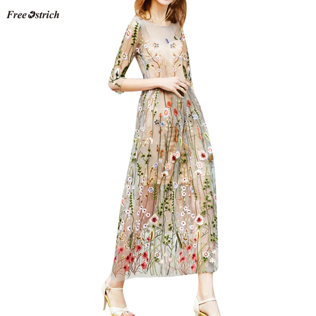 Free Ostrich Dress Women Embroidered Dresses Half Sleeves Sheer Mesh Evening Party Flower Sundress Long Dresses Slim women Dress
Free Ostrich Dress Women Embroidered Dresses Half Sleeves Sheer Mesh Evening Party Flower Sundress Long Dresses Slim women Dress