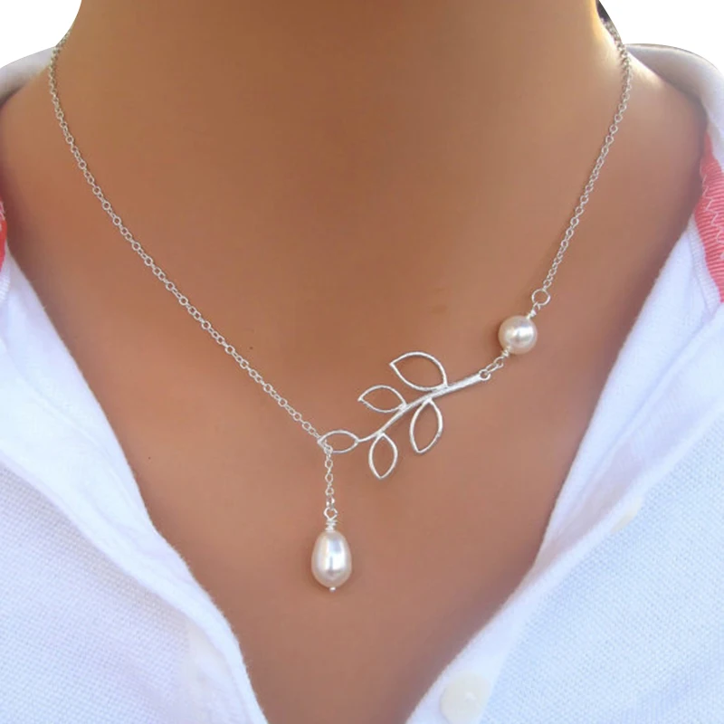 Fashion Women Simple Silver Tree Leaf Pearl Pendant Tassel Alloy Short Necklace Chains 2018
Fashion Women Simple Silver Tree Leaf Pearl Pendant Tassel Alloy Short Necklace Chains 2018