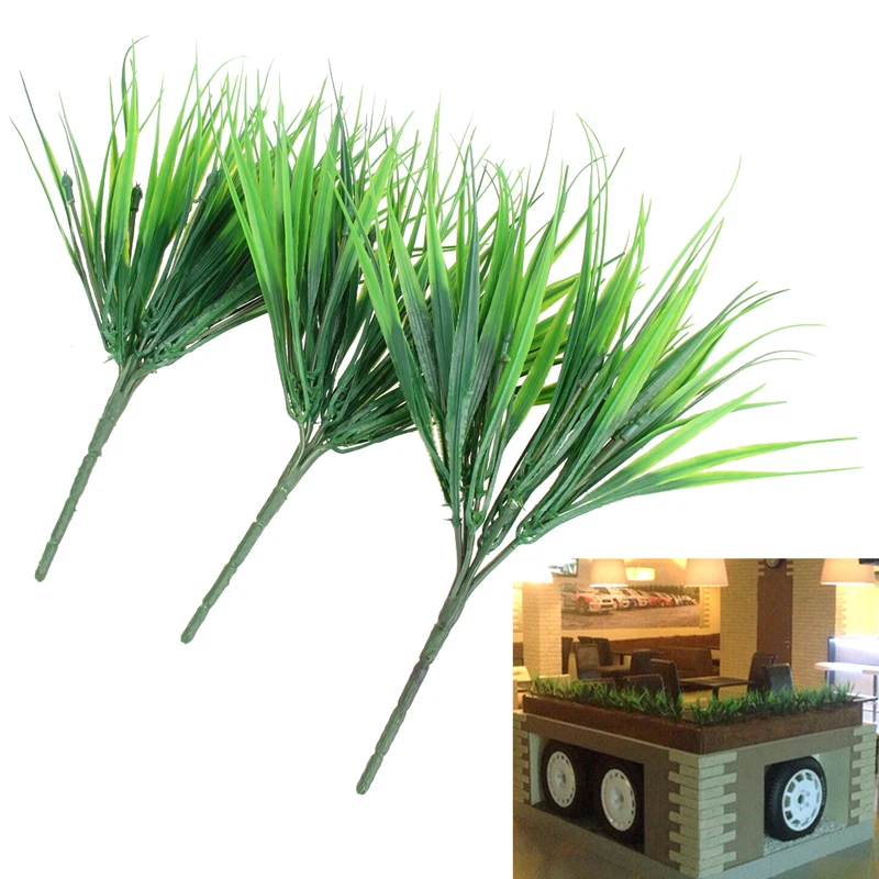 Image 10Pcs lot Green Artificial Plants For Simulation Flowers Home Hotel Store Dest Decor Decorative Plastic 7 Fork Spring Grass
