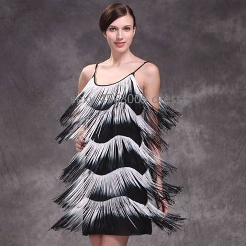 Women 1920s Flapper Great Gatsby Dress Gradual Tiered Fringe Latin Sasa Dance Strap Sexy Party Melindrosa Vestido | Женская одежда