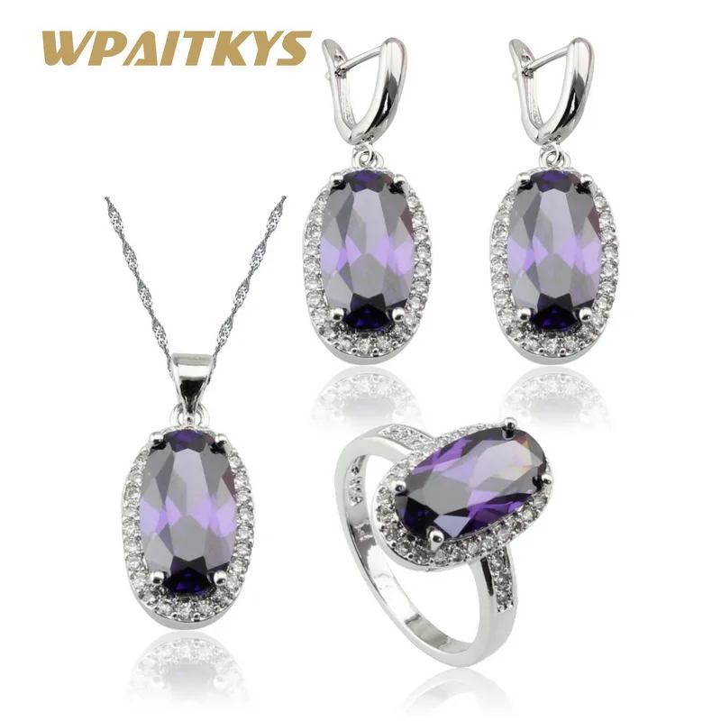 WPAITKYS Oval Purple Stones Silver Color Bridal Jewelry Sets For Women Earrings Necklace Pendant Ring Free Gift Box 
WPAITKYS Oval Purple Stones Silver Color Bridal Jewelry Sets For Women Earrings Necklace Pendant Ring Free Gift Box