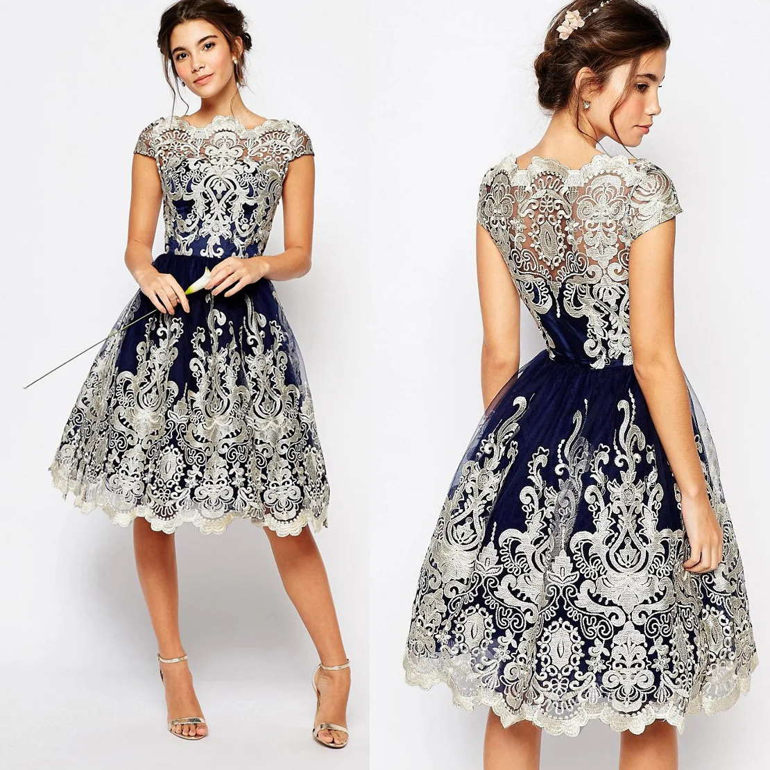 Petite Lace Embroidery Floral Dresses