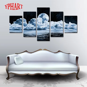 

Unframed 5 Panels Abstract Moon Scenery Canvas Print Painting Modern Canvas Wall Art for Wall Pcture Home Decor Artwork