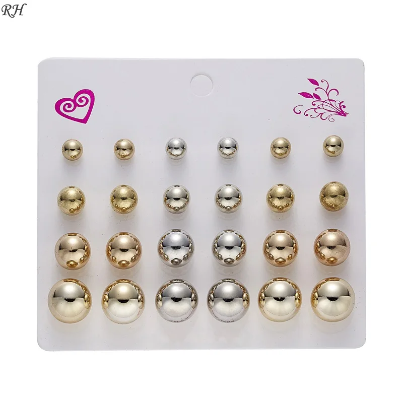 

12 pairs/set Crystal Simulated Pearl Earrings Set Women Jewelry Piercing Ball Stud Earring kit Bijouteria brincos fashion