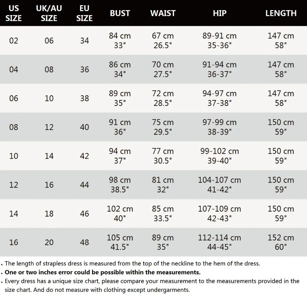 Blush Prom Dress Size Chart