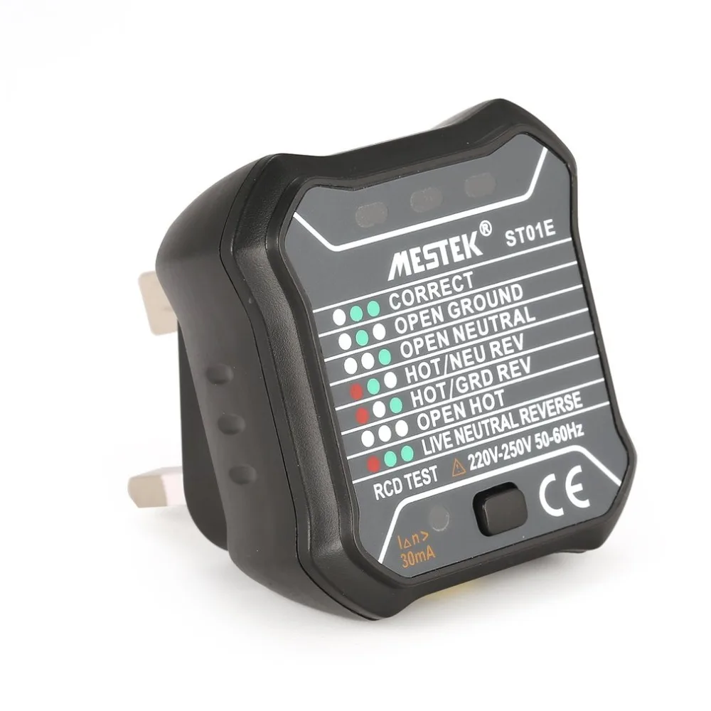 MESTEK ST01E Socket Outlet Tester Circuit Polarity Voltage Detector Wall Plug Breaker Finder RCD Test 220V~250V UK Plug
MESTEK ST01E Socket Outlet Tester Circuit Polarity Voltage Detector Wall Plug Breaker Finder RCD Test 220V~250V UK Plug