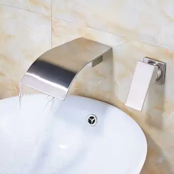 Brushed Nickel Waterfall Bathroom Faucet Wall Mounted Dual Hole Bathroom Tub Mixer Tap Single Handle Brass Hot Cold Water Faucet
Brushed Nickel Waterfall Bathroom Faucet Wall Mounted Dual Hole Bathroom Tub Mixer Tap Single Handle Brass Hot Cold Water Faucet
