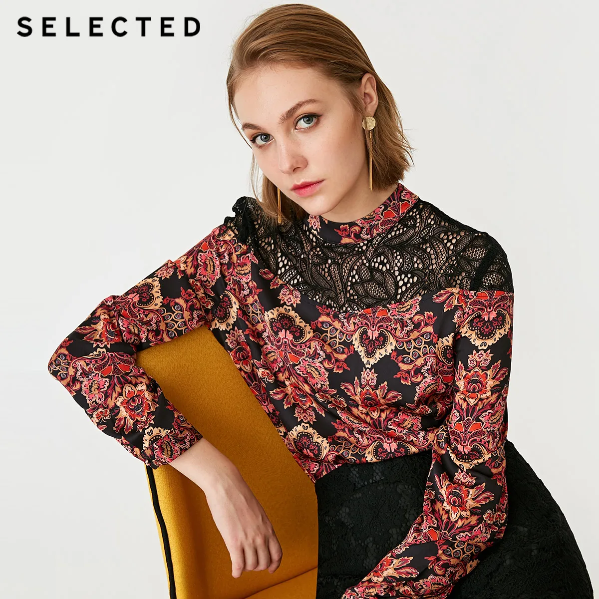 SELECTED Women's Lace Print Splice Round Neckline Long-sleeved Shirt S|418451503
SELECTED Women's Lace Print Splice Round Neckline Long-sleeved Shirt S|418451503