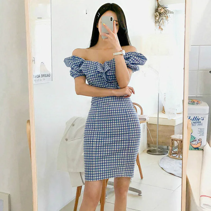 Summer Sexy Women Plaid Sexy Party Dress Women Puff Sleeve Sheath Bodycon Wrap Dress Women Slash Neck Ladies Dresses
Summer Sexy Women Plaid Sexy Party Dress Women Puff Sleeve Sheath Bodycon Wrap Dress Women Slash Neck Ladies Dresses