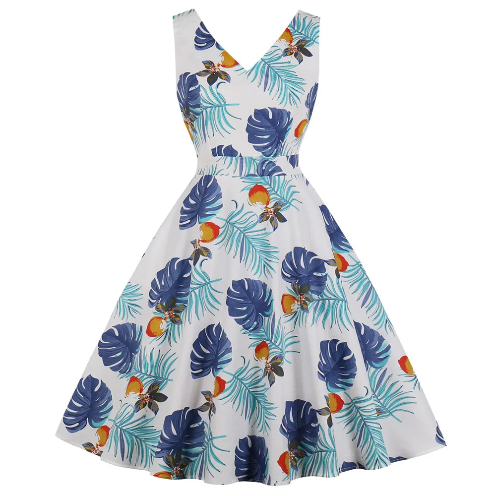 Joineles Banana Leaf Print Summer Dress Women V-Neck Sleeveless Pin Up Vintage Rockabilly Hepburn Party Dresses Cotton Vestidos
Joineles Banana Leaf Print Summer Dress Women V-Neck Sleeveless Pin Up Vintage Rockabilly Hepburn Party Dresses Cotton Vestidos