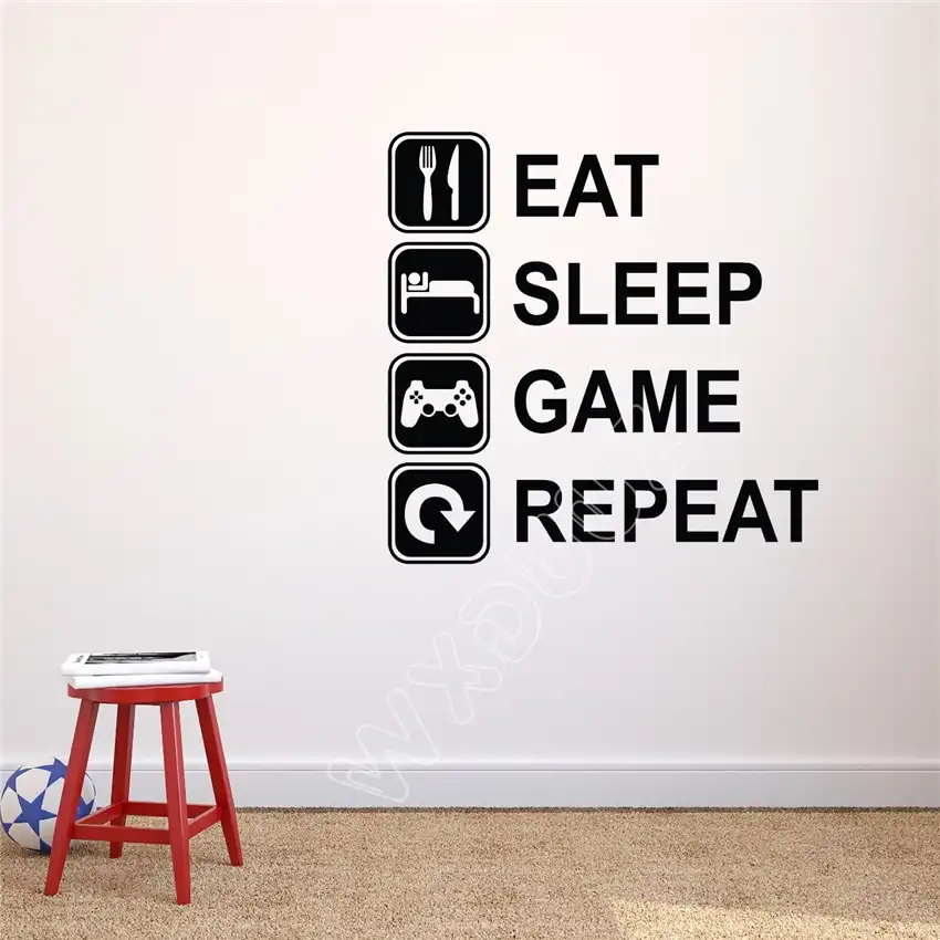 detail feedback questions about eat sleep game repeat wall decal