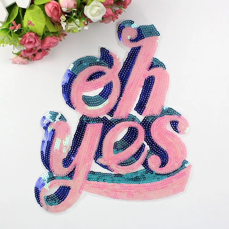 

ohyes letter Sequins patch textiles clothing large fashion new patches stick decals ohyes bead piece embroidered letters patch