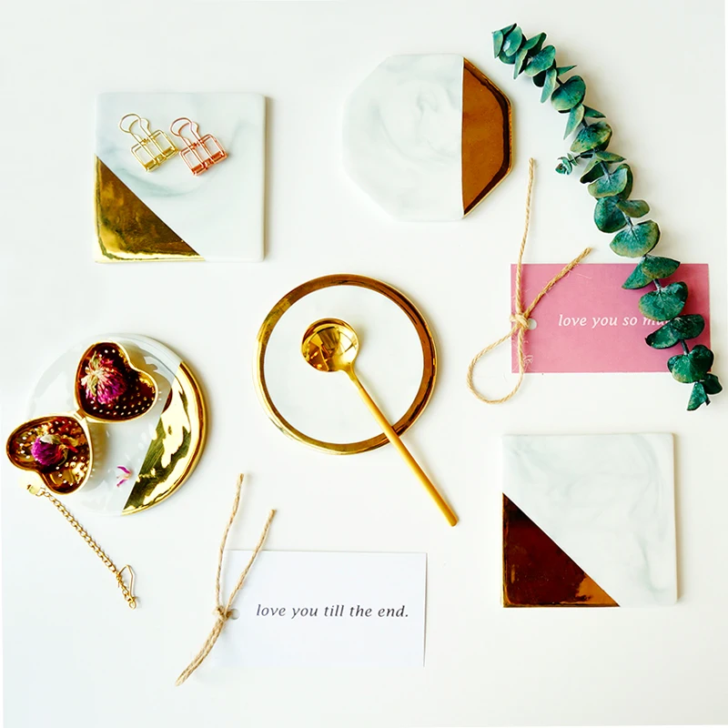 Marble Grain Gold Plating Ceramic Coaster Cup Mats Pads Home Decorations Kitchen Tools Desktop Non-slip Luxury Pad Europe Style
Marble Grain Gold Plating Ceramic Coaster Cup Mats Pads Home Decorations Kitchen Tools Desktop Non-slip Luxury Pad Europe Style