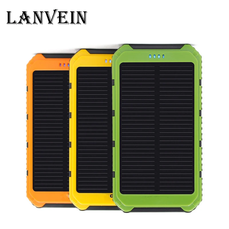 10000mAh mobile font b power b font Solar Charger Waterproof Solar Phone External Battery Dual USB