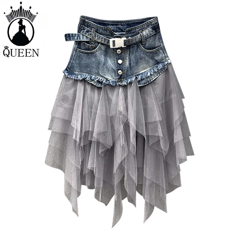 2019 New Summer Denim Skirts Gauze Patchwork Irregular for Women A-line knee Length Skirt Pocket Students Bohemian Cowboy Skirts
2019 New Summer Denim Skirts Gauze Patchwork Irregular for Women A-line knee Length Skirt Pocket Students Bohemian Cowboy Skirts
