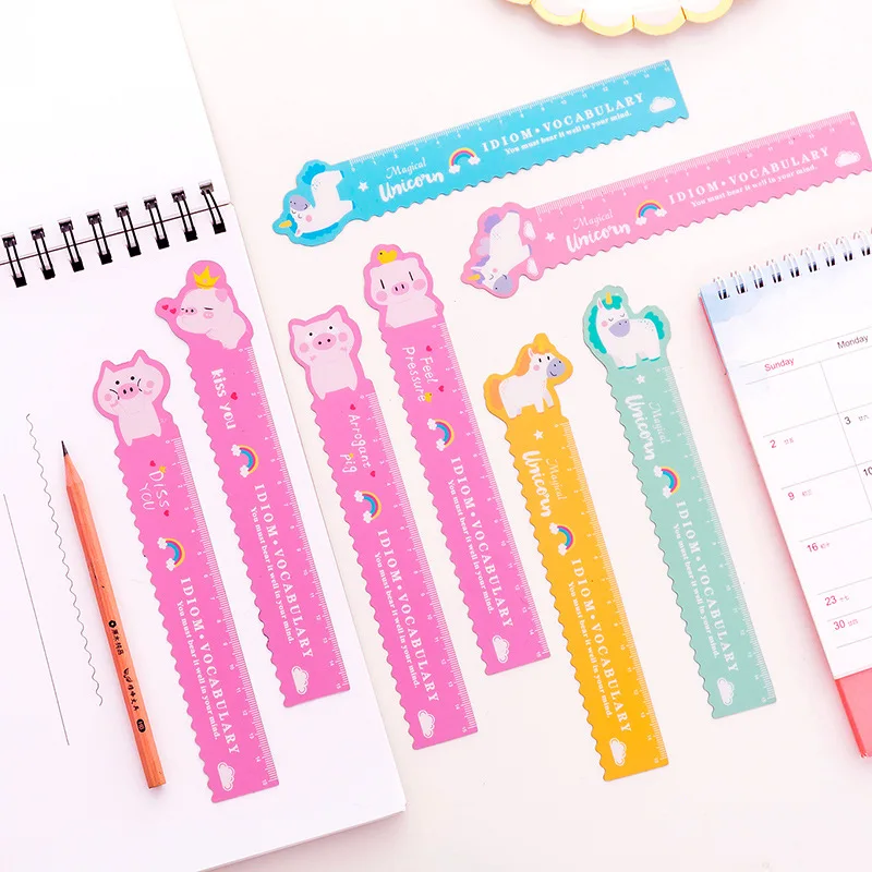 

1pc Cartoon Animal Unicorn Pig 15cm Straight Ruler Lovely Magnetic Bookmark Ruler Painting Learning School Stationery Supply