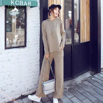 2 Piece Set 2018 Autumn Women Black Long Sleeve O-neck Knitting Hooded Modis Casual Playsuit Top and Full Length Pants Ladies
2 Piece Set 2018 Autumn Women Black Long Sleeve O-neck Knitting Hooded Modis Casual Playsuit Top and Full Length Pants Ladies